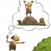 Ein Steinzeitmensch möchte einen Bären erlegen - Metapher für die Unterschiede von Training, Coaching und Beratung.