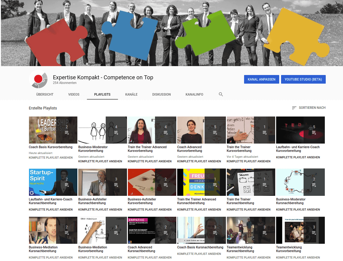Screenshot der YouTube-Playlist von Expertise Kompakt als Lernhelfer